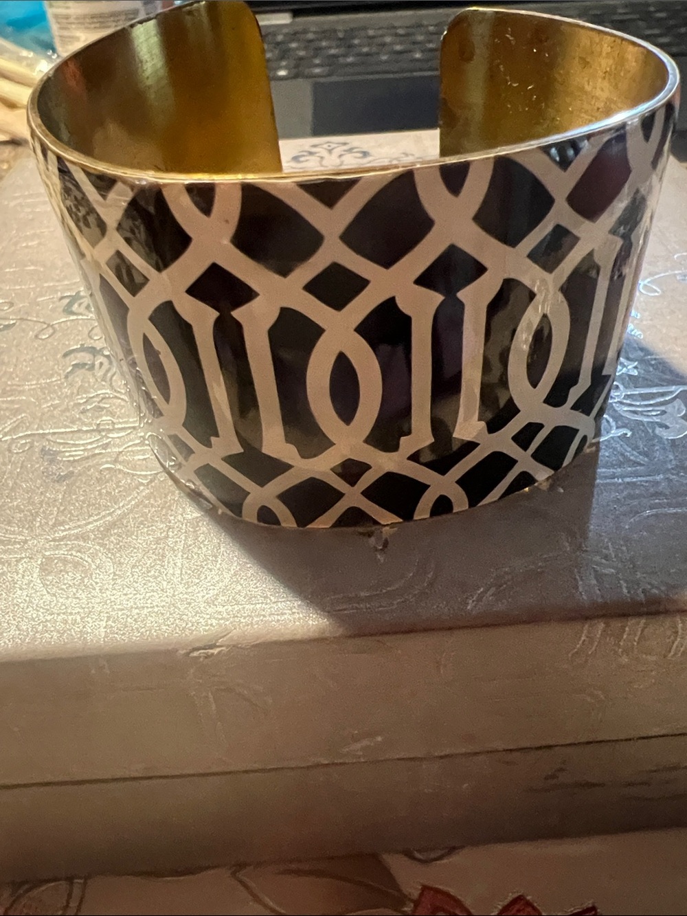Mud Pie Black and Gold Geometric Cuff Bracelet